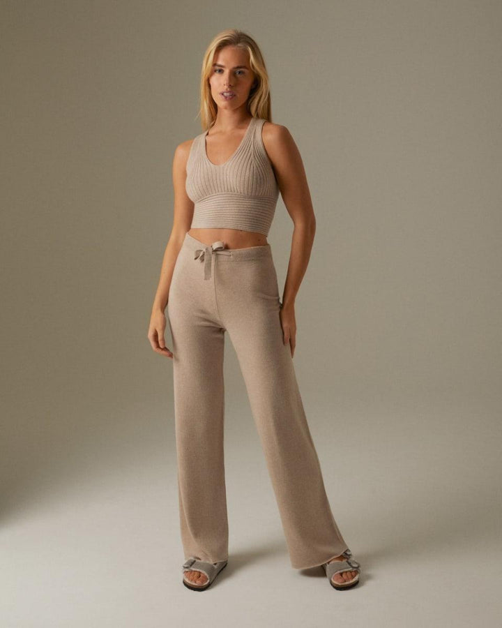 Amaya | Cashmere Wide Leg Trousers - Sand - Trouser