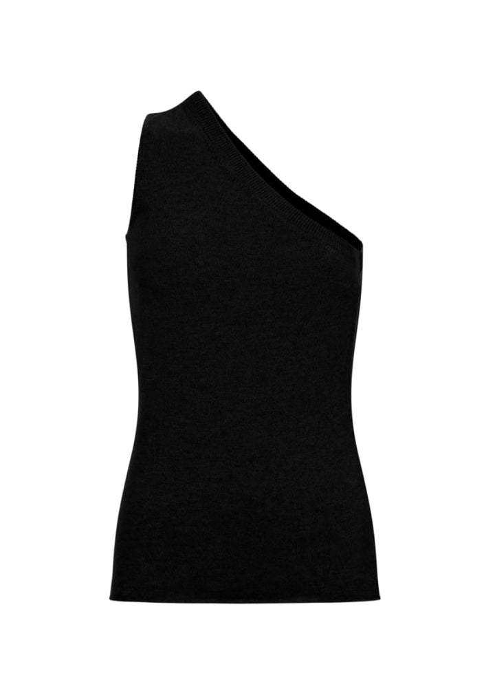 Amira | Cashmere One Shoulder Asymmetrical Top - Black - Halter Top
