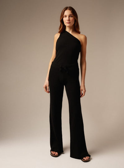Amira | Cashmere One Shoulder Asymmetrical Top - Black - Halter Top