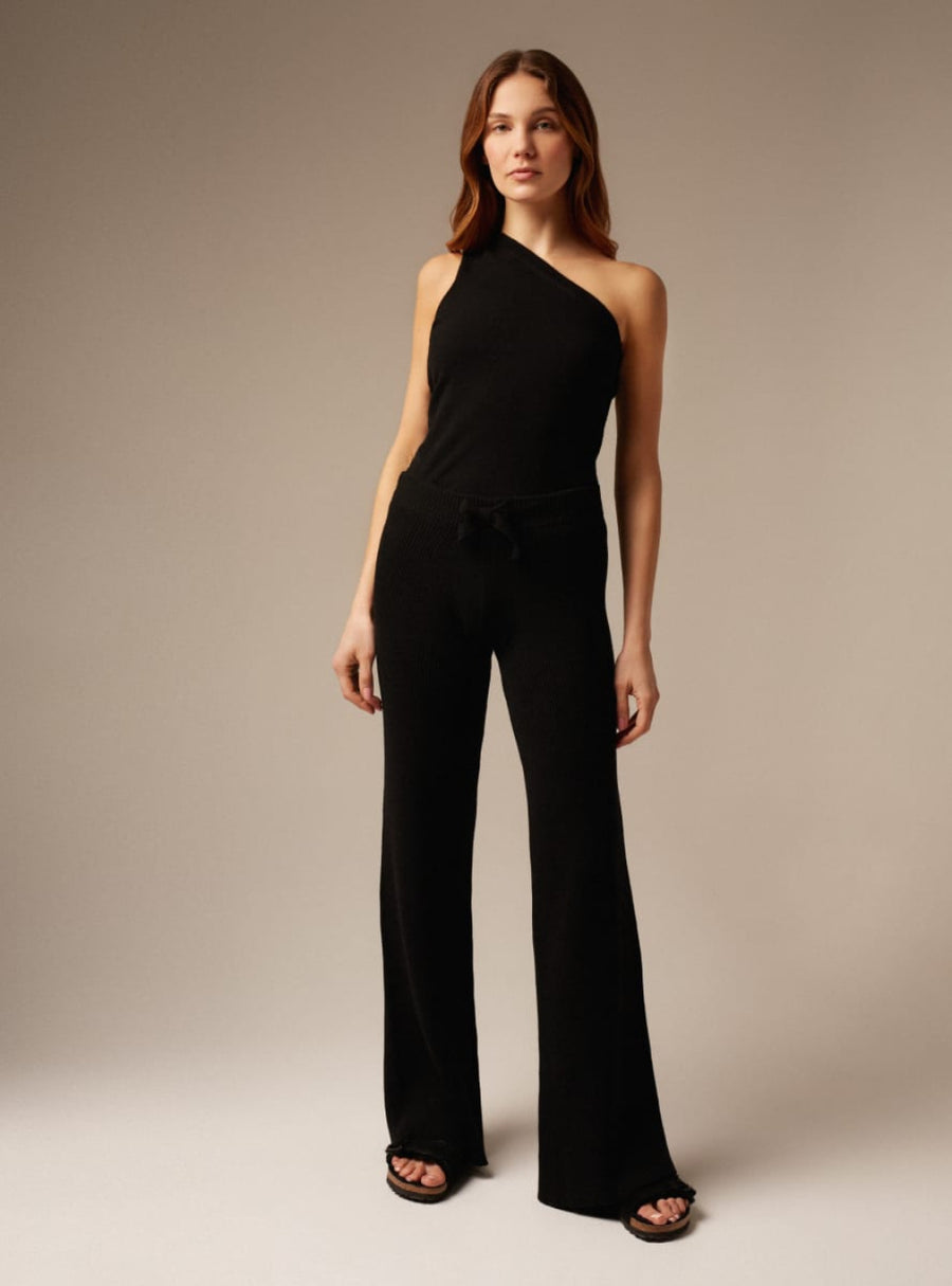 Amira | Cashmere One Shoulder Asymmetrical Top - Black - Halter Top