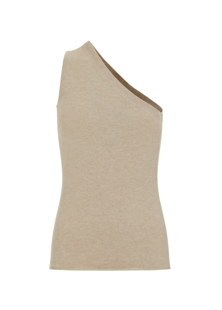 Amira | Cashmere One Shoulder Asymmetrical Top - Sand - Halter Top