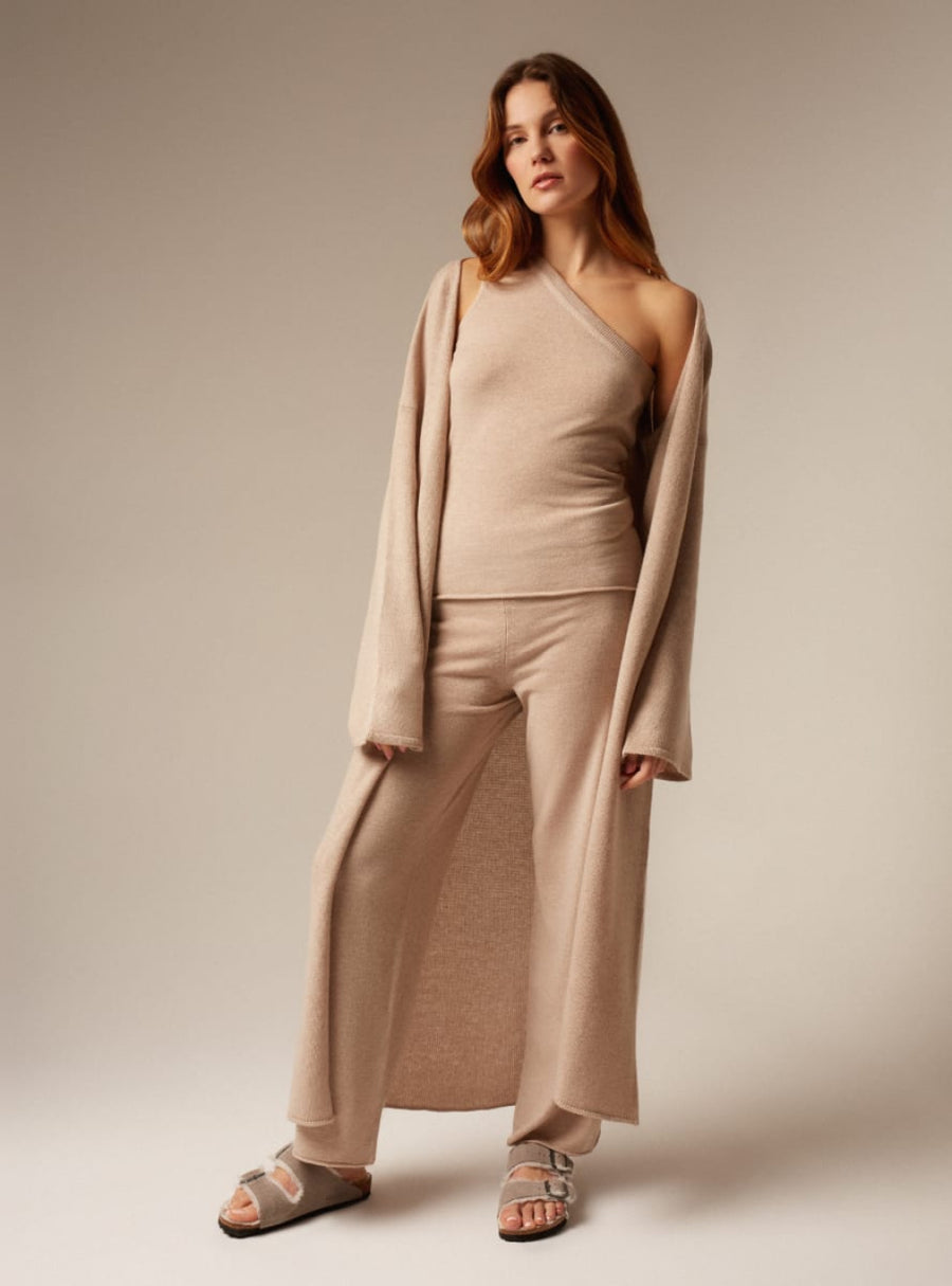 Amira | Cashmere One Shoulder Asymmetrical Top - Sand - Halter Top