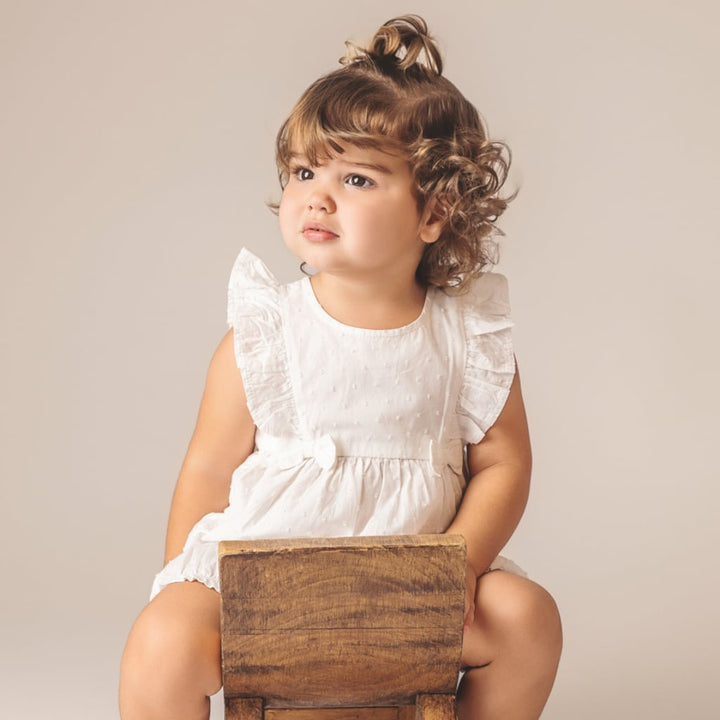 Chantilly Swiss Dot Romper - Crisp White