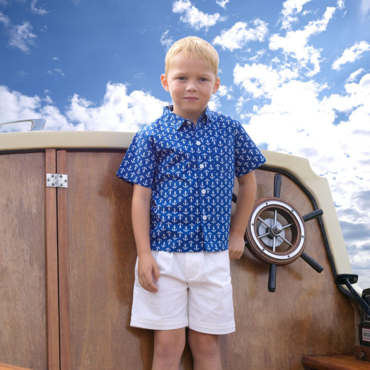 Anchor Shirt - Royal Blue - 10y - Button Down Shirt