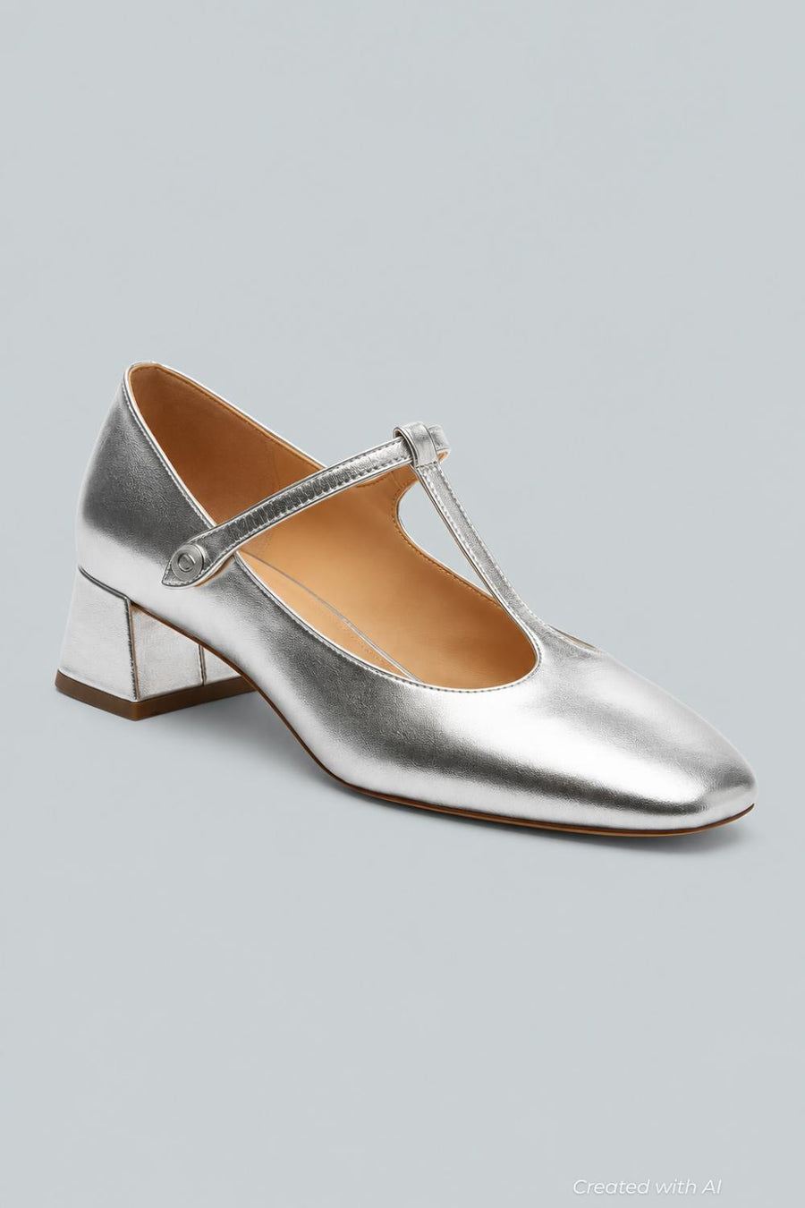 Angelina Leather T-Strap Mary Jane - Silver - 8 - Mary Jane