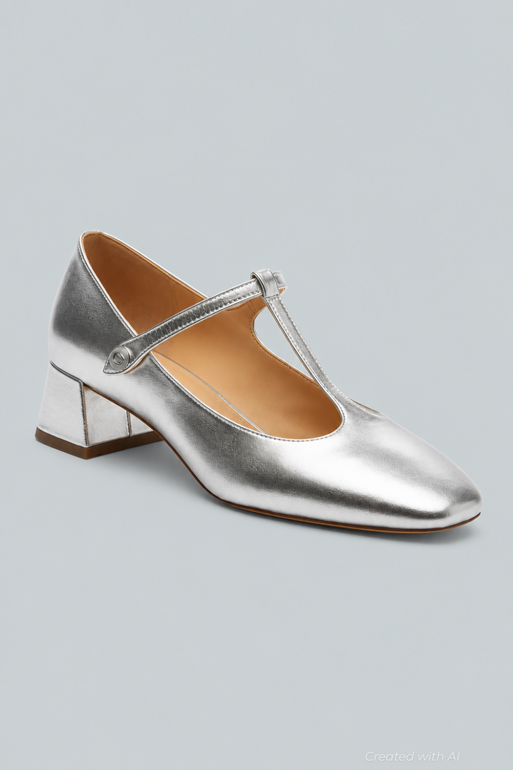 Angelina Leather T-Strap Mary Jane - Silver - 8 - Mary Jane