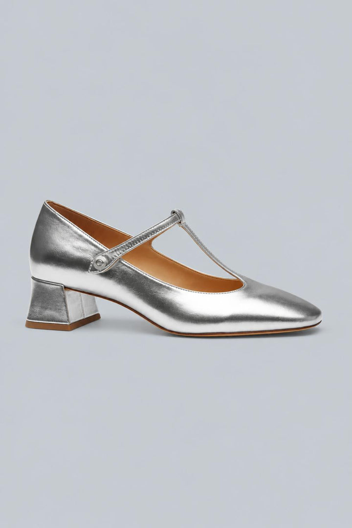 Angelina Leather T-Strap Mary Jane - Silver - 8 - Mary Jane