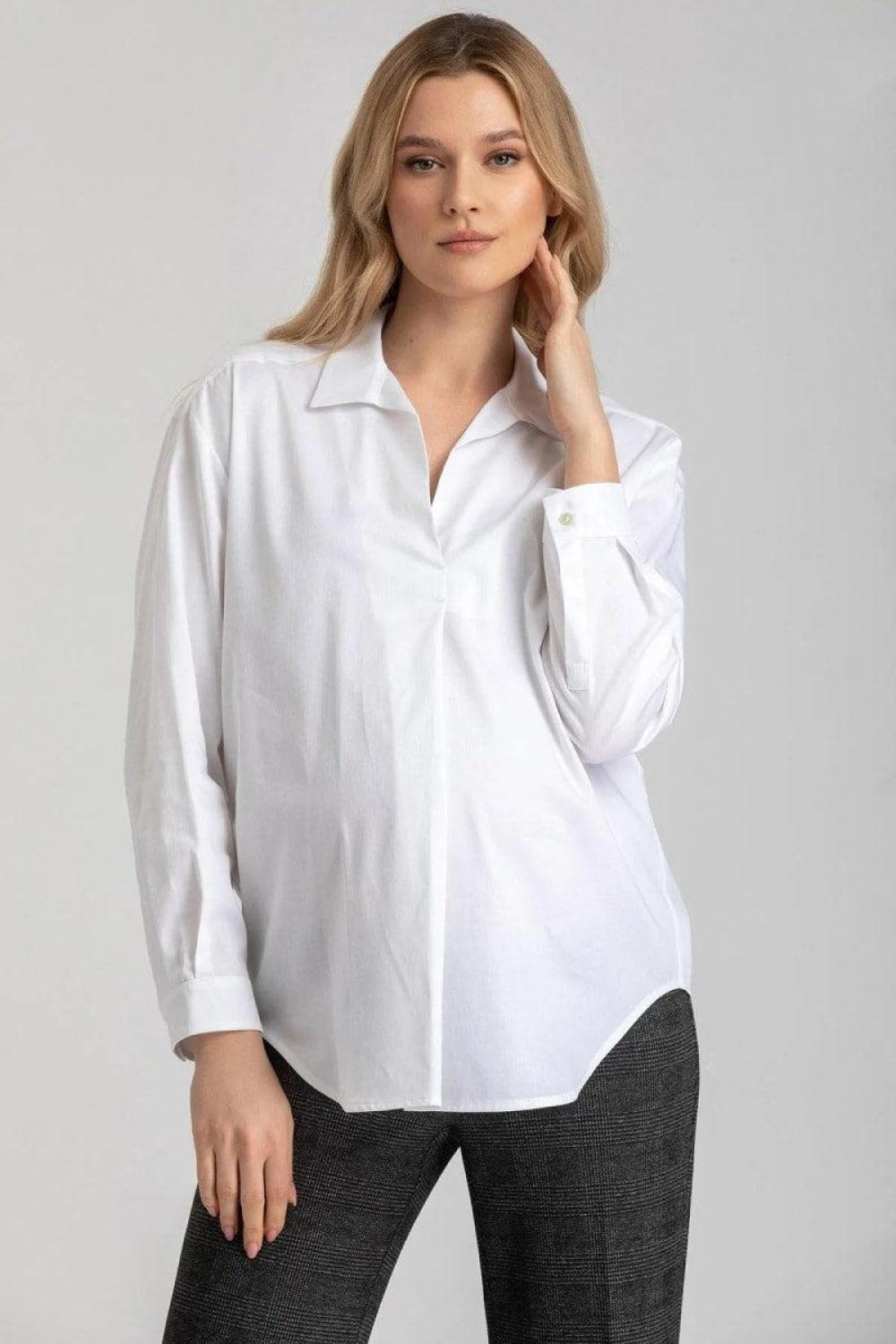 ANNA Maternity Shirt In Poplin - White - Button Down Shirt