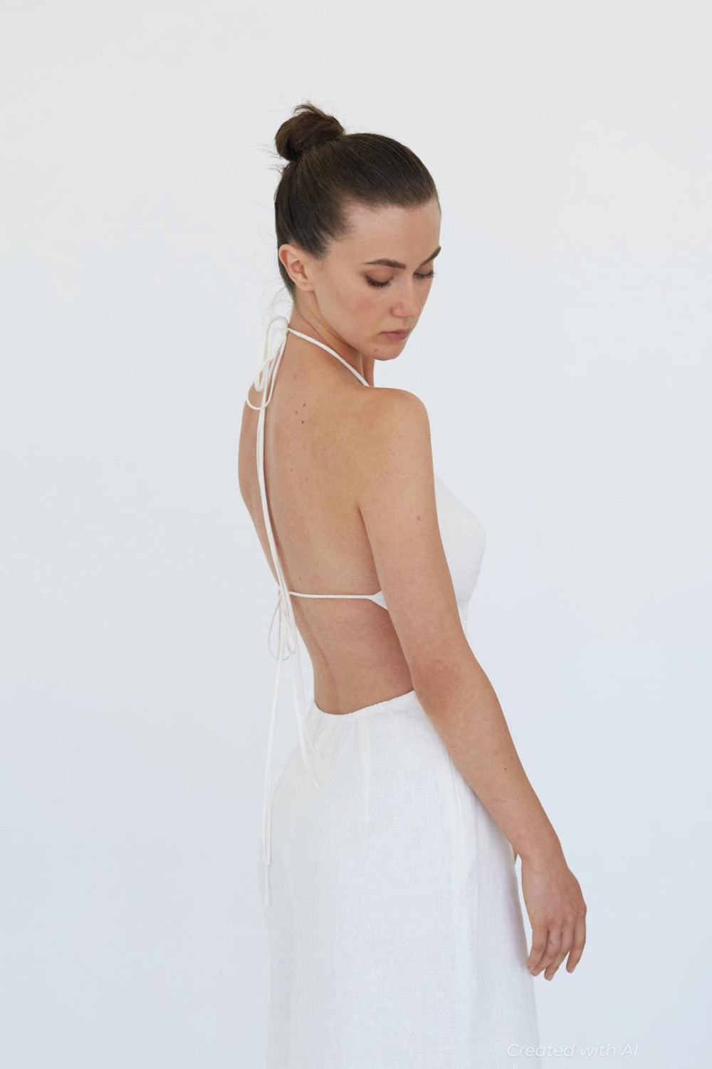 Anne Openback Linen Dress - White - Dresses