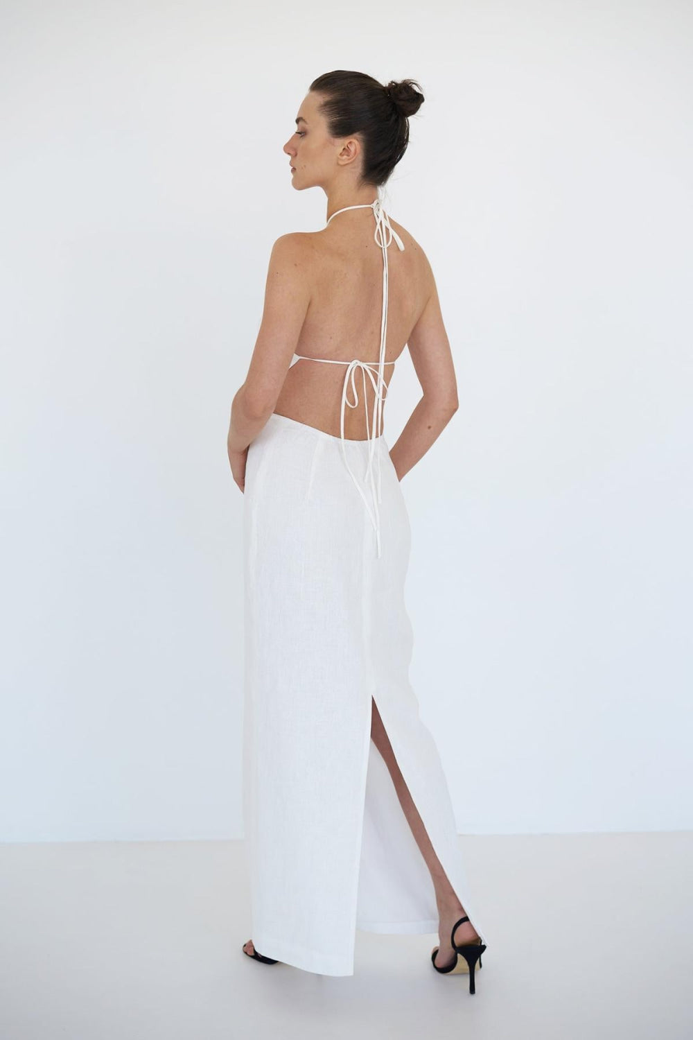 Anne Openback Linen Dress - White - Dresses