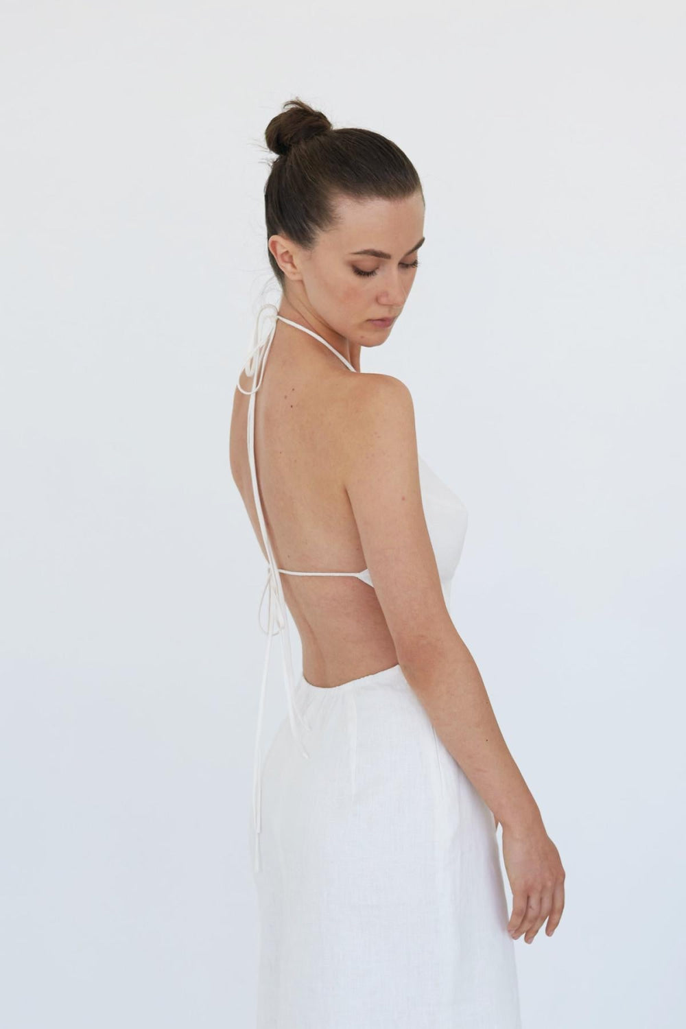 Anne Openback Linen Dress - White - Dresses