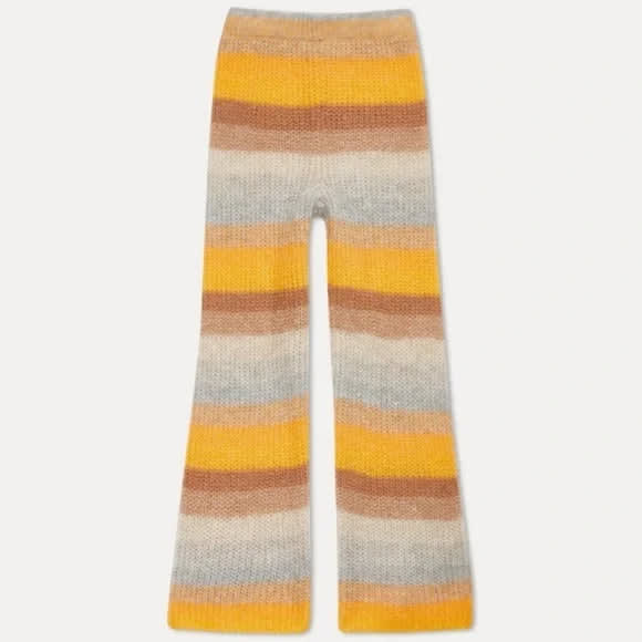 Wide Leg Striped Knitted Pants - Orange Combo