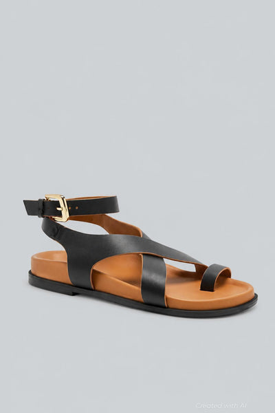 Anya Crisscross Toe Ring Sandals - Black - 7 - Flip Flops