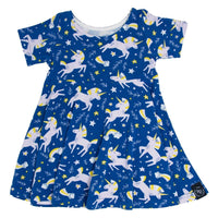 Swirly Girl Short Sleeve Dress - Grecian Unicorn Blue