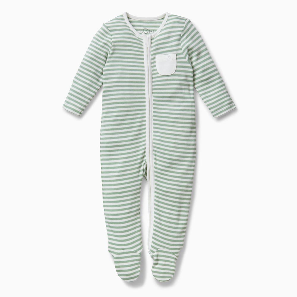 Clever Zip Sleepsuit - Sage Stripe