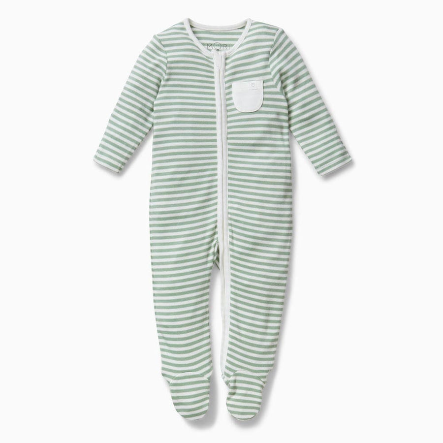 Clever Zip Sleepsuit - Sage Stripe Sleepsuits Mori 