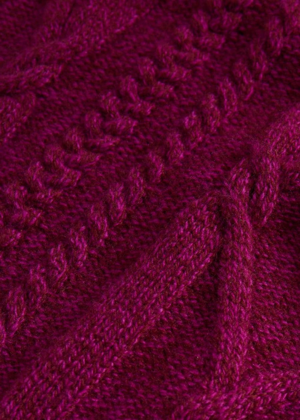 Aran Cable Knit Crewneck Sweater - Plum - Sweater