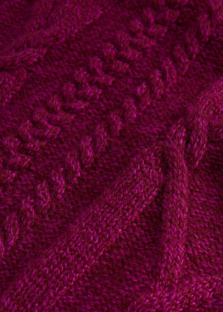 Aran Cable Knit Crewneck Sweater - Plum - Sweater