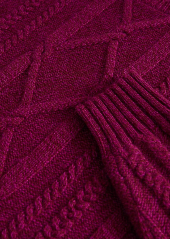 Aran Cable Knit Crewneck Sweater - Plum - Sweater