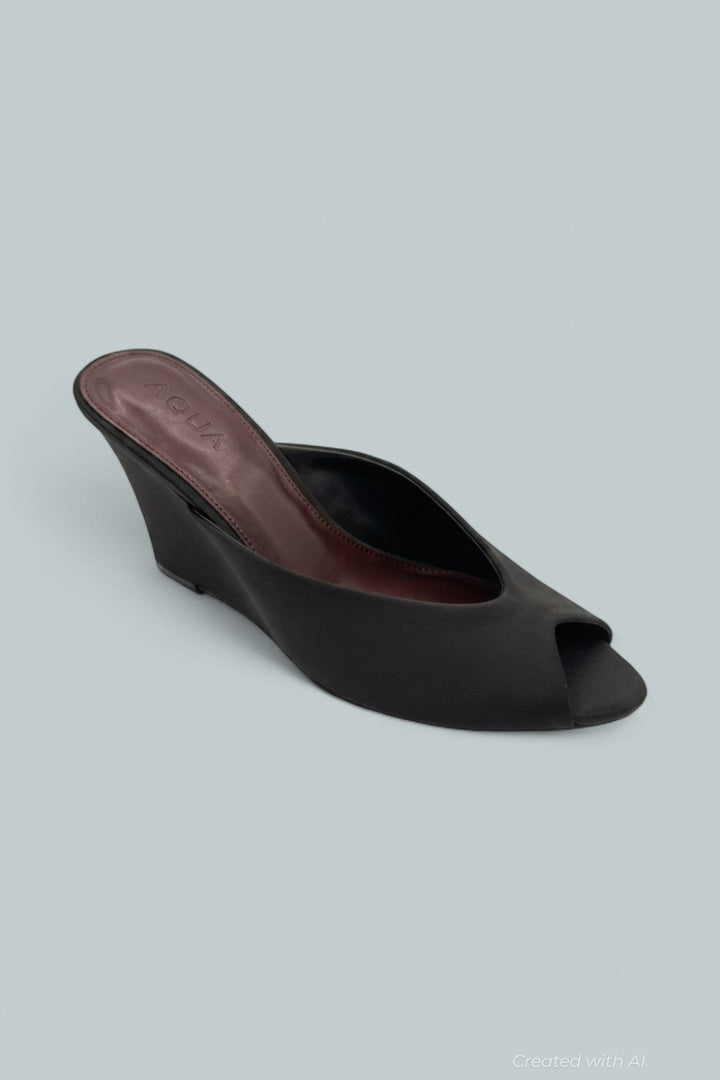 Astra Wedge Pumps - Black Satin - 9.5 - Sandal