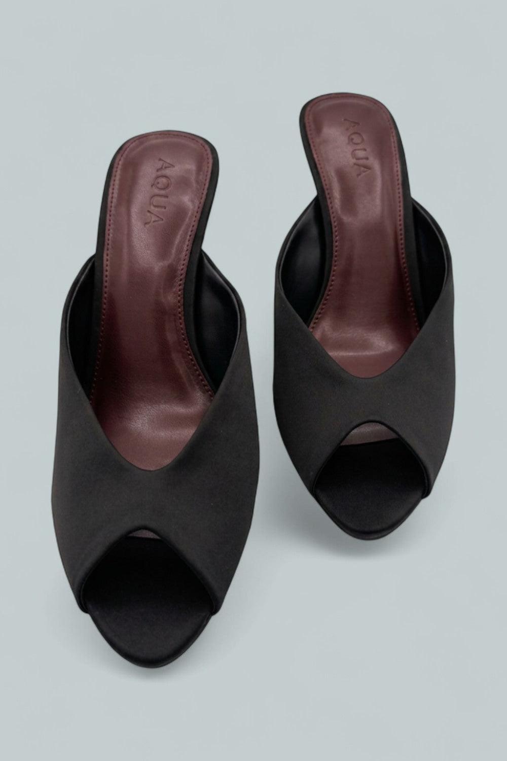 Astra Wedge Pumps - Black Satin - 9.5 - Sandal