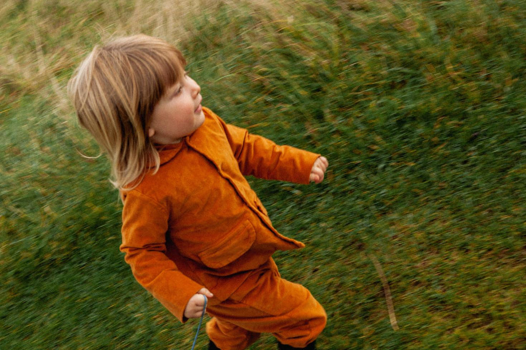 Baby Organic Cotton Velvet Trousers - Raw Sienna