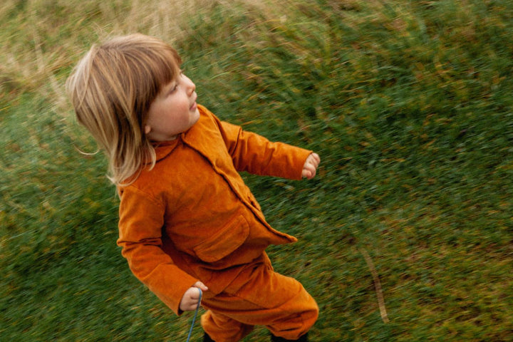 Baby Organic Cotton Velvet Trousers - Raw Sienna