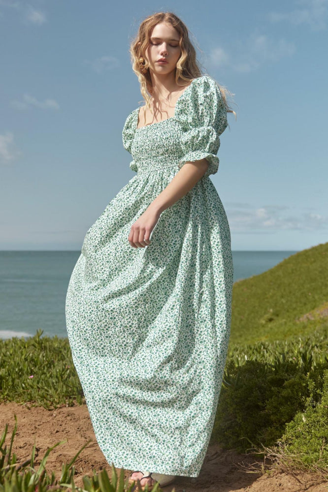 Audra Dress - Ivory/Grassy Knoll Ditsy Floral - FINAL SALE - Dresses