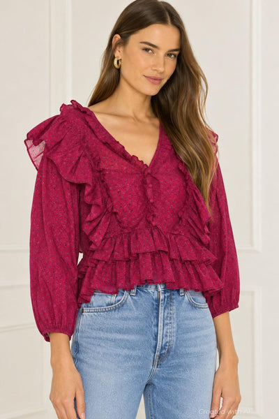 Audrey Ruffle Top - Pink - Blouse
