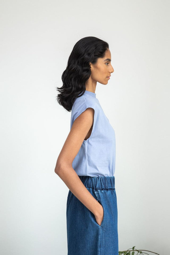 Aukai Organic Cotton Top - Washed Blue - Shirt