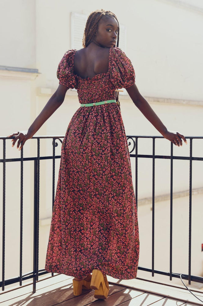 Aurora Puff Sleeve Maxi Dress - Faded Onyx/Light Ruby Floral - FINAL SALE - Dresses