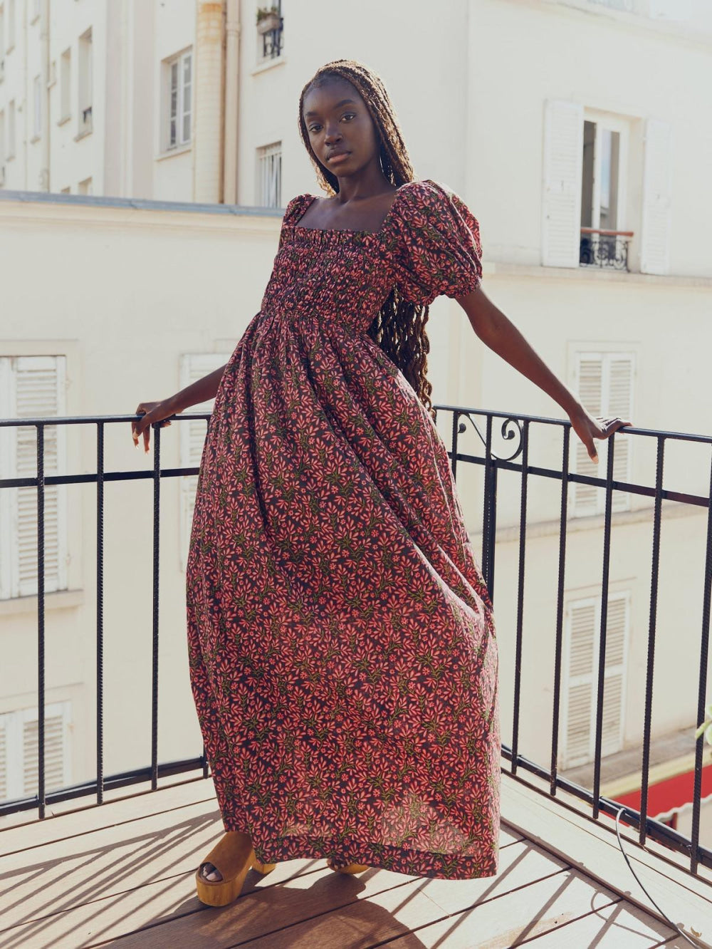 Aurora Puff Sleeve Maxi Dress - Faded Onyx/Light Ruby Floral - FINAL SALE - Dresses