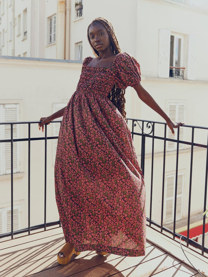 Aurora Puff Sleeve Maxi Dress - Faded Onyx/Light Ruby Floral - FINAL SALE - Dresses