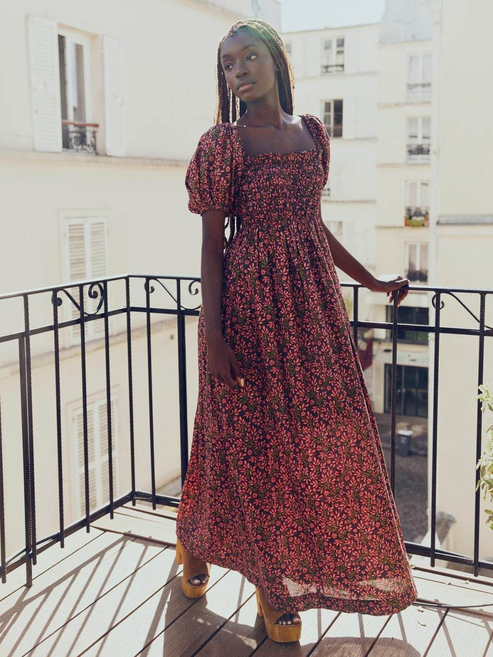 Aurora Puff Sleeve Maxi Dress - Faded Onyx/Light Ruby Floral - FINAL SALE - Dresses