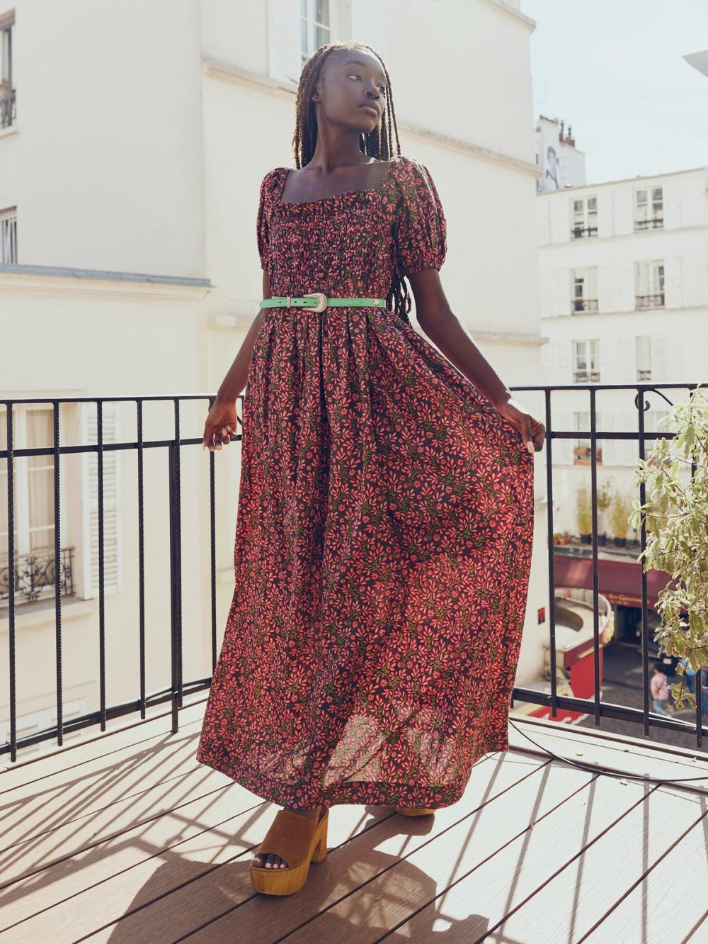 Aurora Puff Sleeve Maxi Dress - Faded Onyx/Light Ruby Floral - FINAL SALE - Dresses