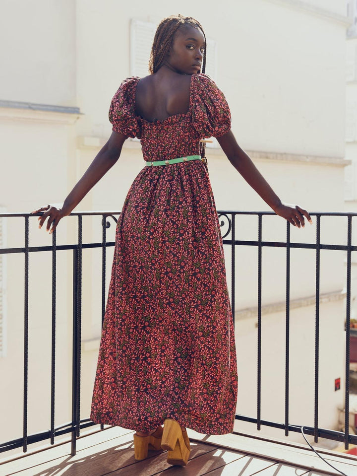 Aurora Puff Sleeve Maxi Dress - Faded Onyx/Light Ruby Floral - FINAL SALE - Dresses