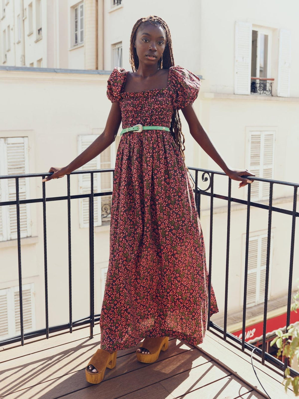 Aurora Puff Sleeve Maxi Dress - Faded Onyx/Light Ruby Floral - FINAL SALE - Dresses
