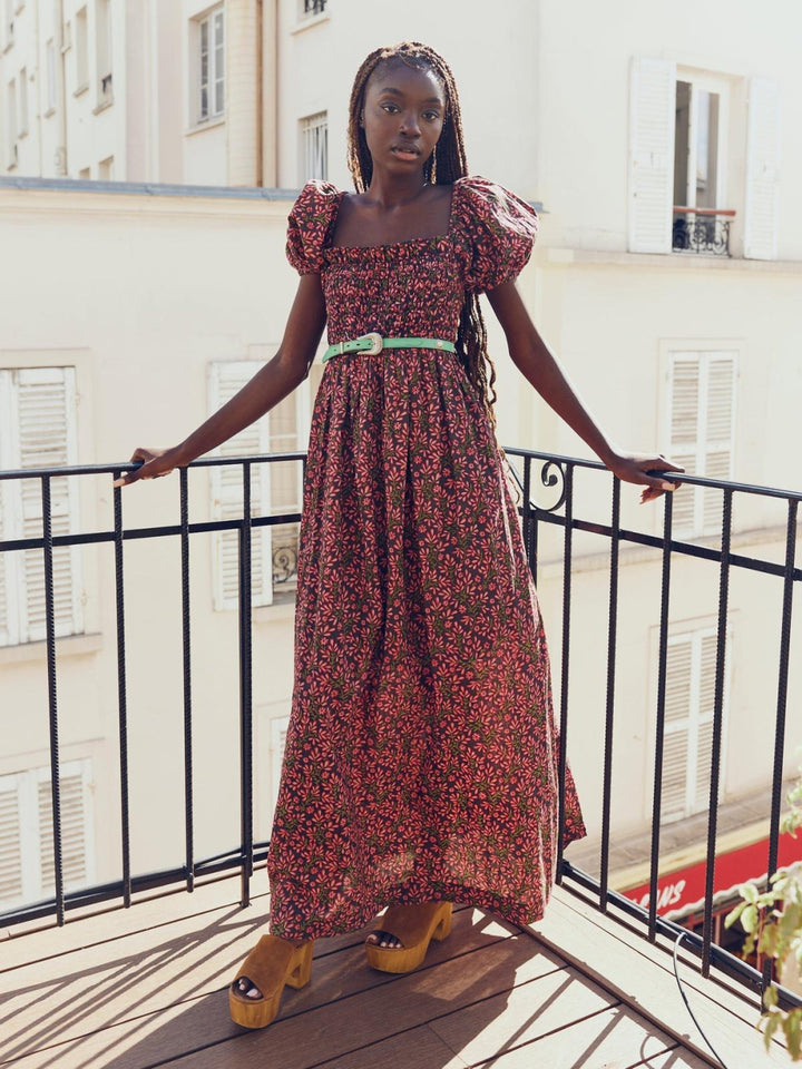 Aurora Puff Sleeve Maxi Dress - Faded Onyx/Light Ruby Floral - FINAL SALE - Dresses