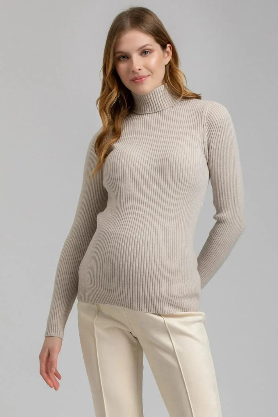 AURORA Ribbed Maternity Turtleneck - Chalk - Turtleneck