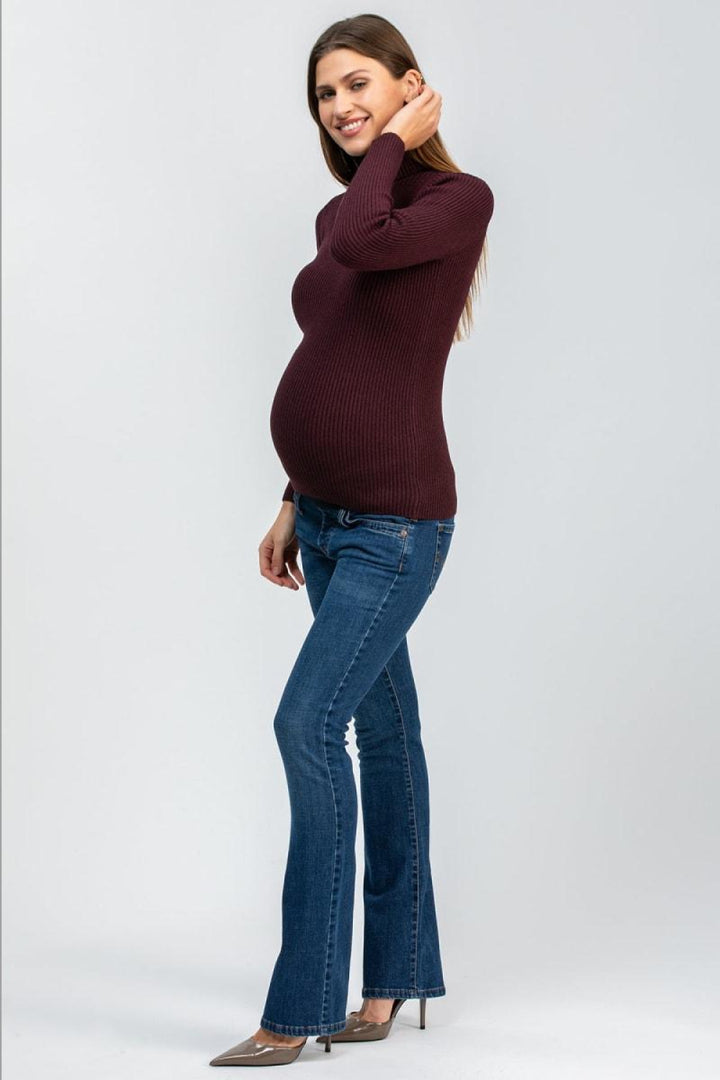 AURORA Ribbed Maternity Turtleneck - Cherry Lacquer - Turtleneck