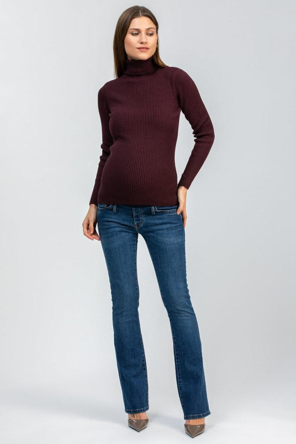 AURORA Ribbed Maternity Turtleneck - Cherry Lacquer - Turtleneck