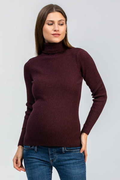 AURORA Ribbed Maternity Turtleneck - Cherry Lacquer - Turtleneck