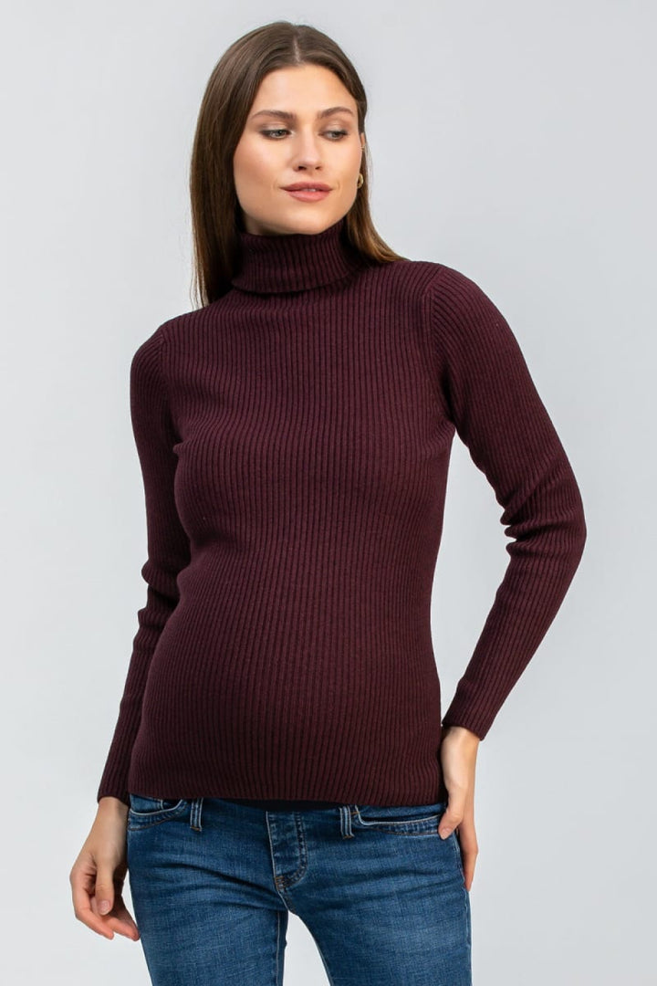 AURORA Ribbed Maternity Turtleneck - Cherry Lacquer - Turtleneck