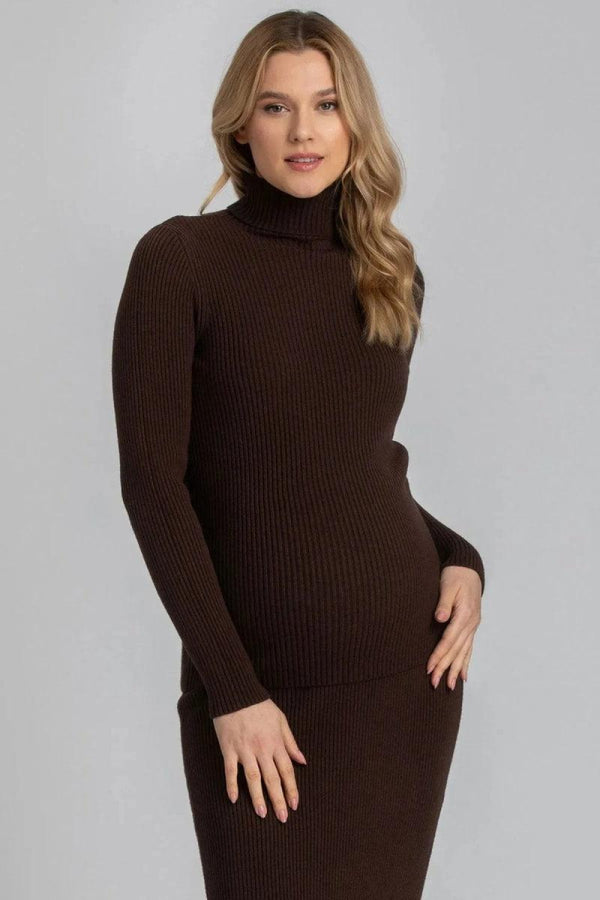 AURORA Ribbed Maternity Turtleneck - Moka - Turtleneck