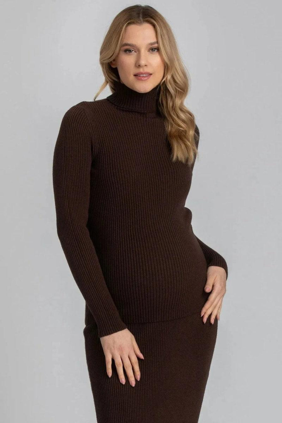 AURORA Ribbed Maternity Turtleneck - Moka - Turtleneck