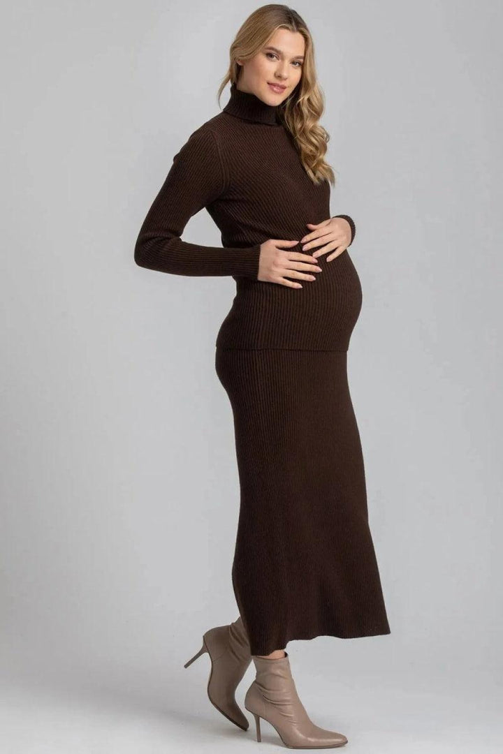 AURORA Ribbed Maternity Turtleneck - Moka - Turtleneck