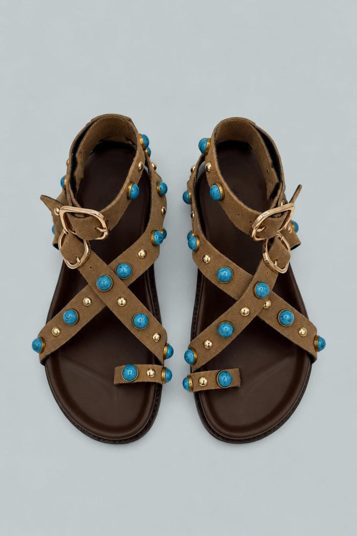 Ava Phillippe Women’s Jazzy Embellished Sandals Exclusive - Brown Suede - US W 8 - Sandals