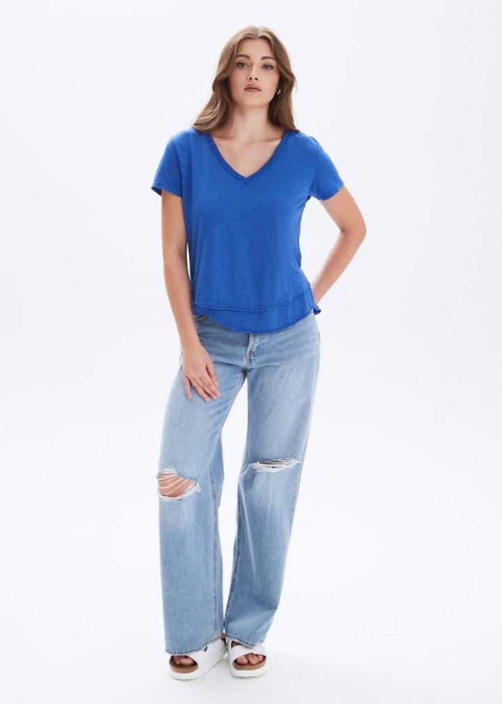 Ava V-Neck Mock Layer T-Shirt - Electric Blue - T-shirt