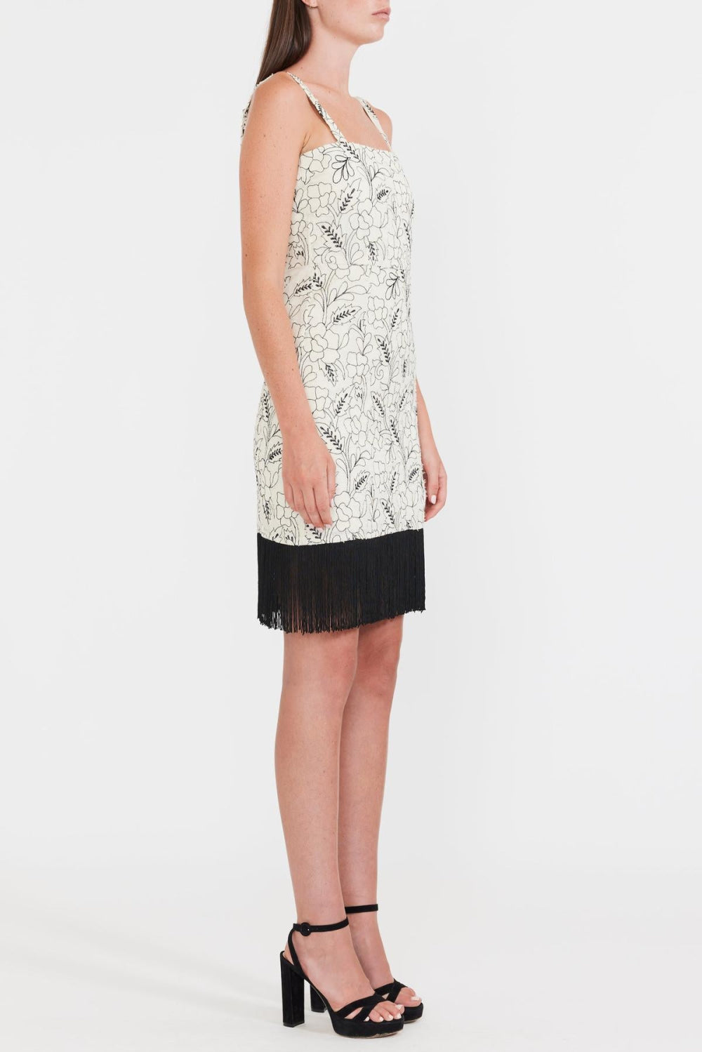 Avery Embroidered Fringe Mini Dress - Sand/Moonless Night Floral Outline Embroidery - FINAL SALE - XS - Dresses