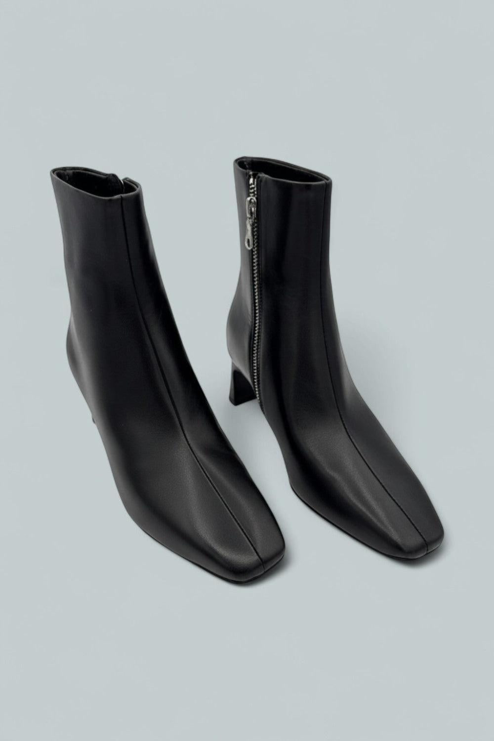 Avery Zip Leather Ankle Boots - Black - 7 - Boots